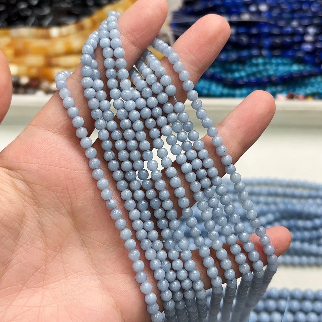 玛瑙/玉髓未镶嵌珠宝半成品卡4天使石圆珠一条