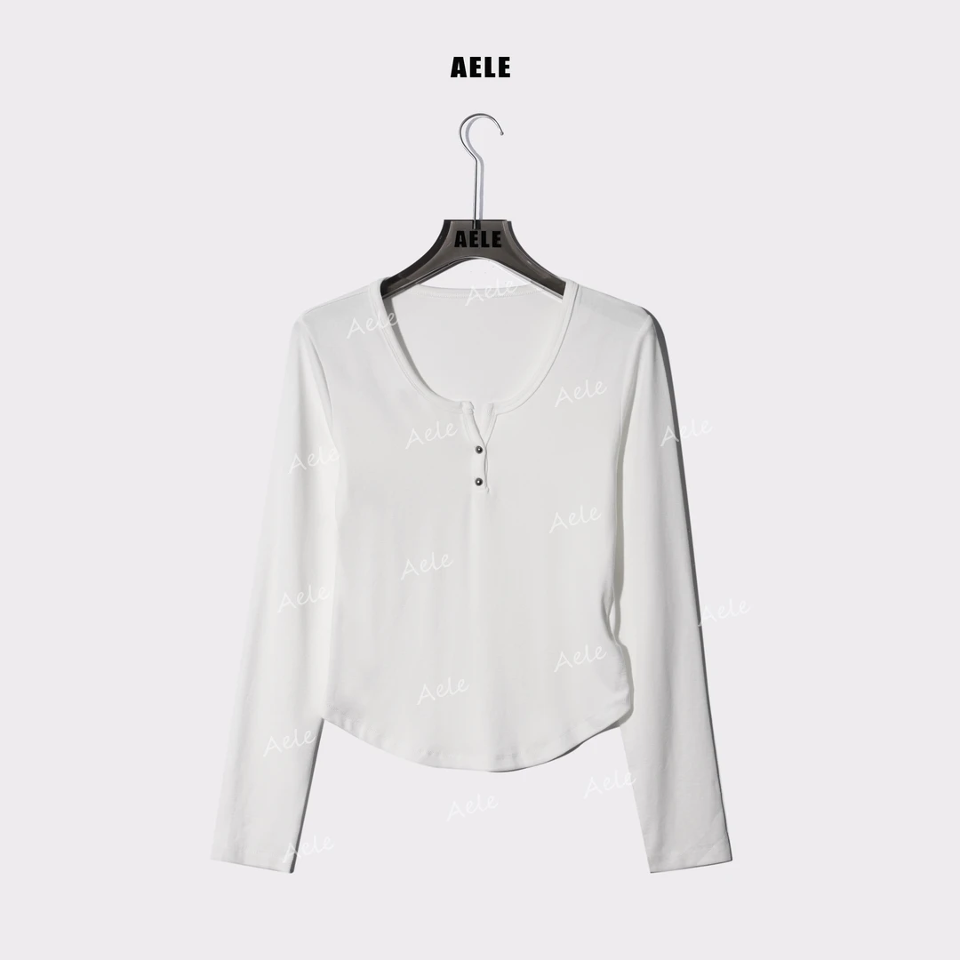 AELE纯色纽扣V领显瘦长袖T恤 T853 2972 AD