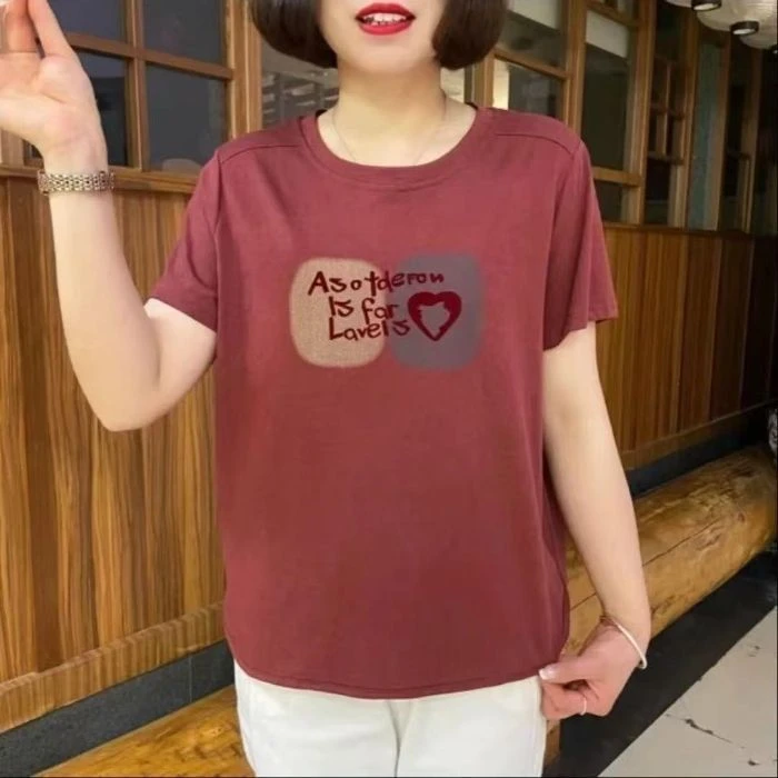 2025新款夏季短袖妈妈装大码显瘦遮肉减龄休闲百搭纯色圆领T恤女