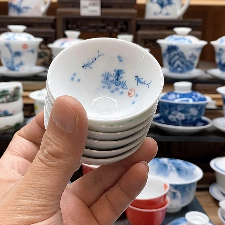 手绘微瑕荷花杯6个