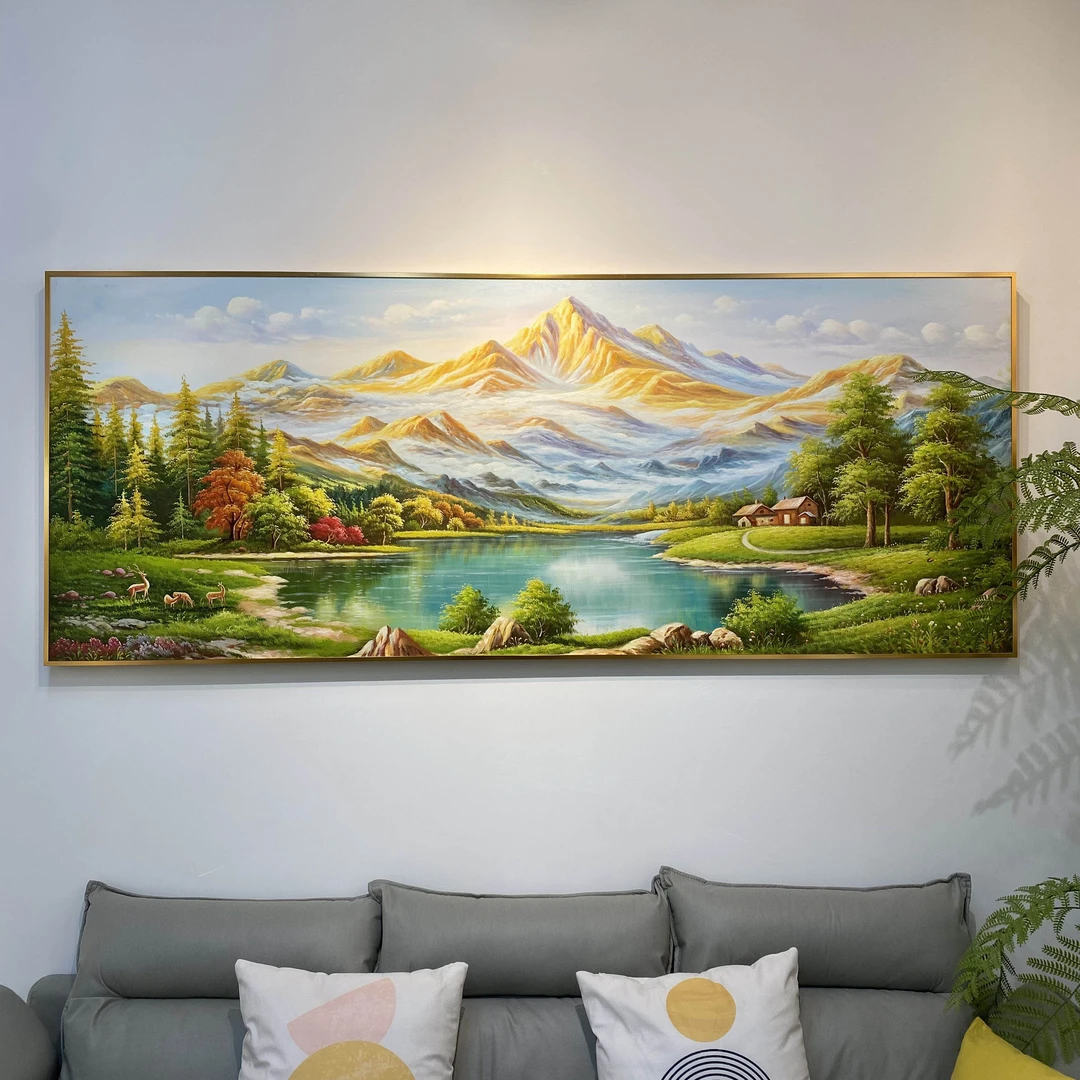 《福地安居》客厅手绘油画山水风景装饰画美式金山聚宝盆挂画大芬村