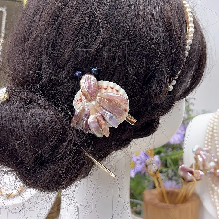 淡水珍珠发饰银S925镶嵌