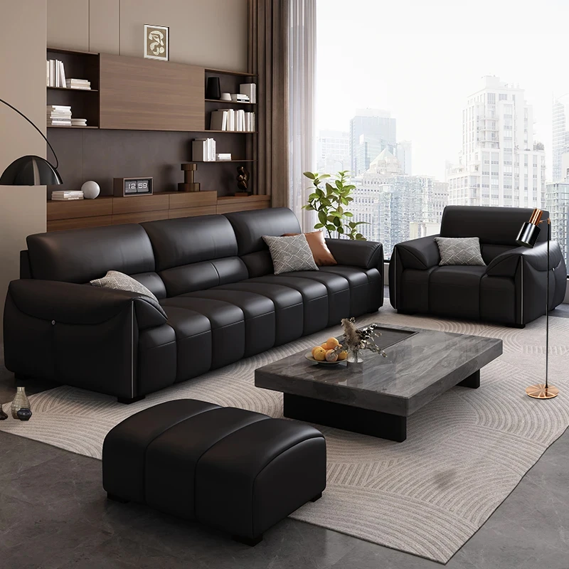 【居然之家】梦慕森意式轻奢甄选大黑牛客厅家用极简真皮沙发A133