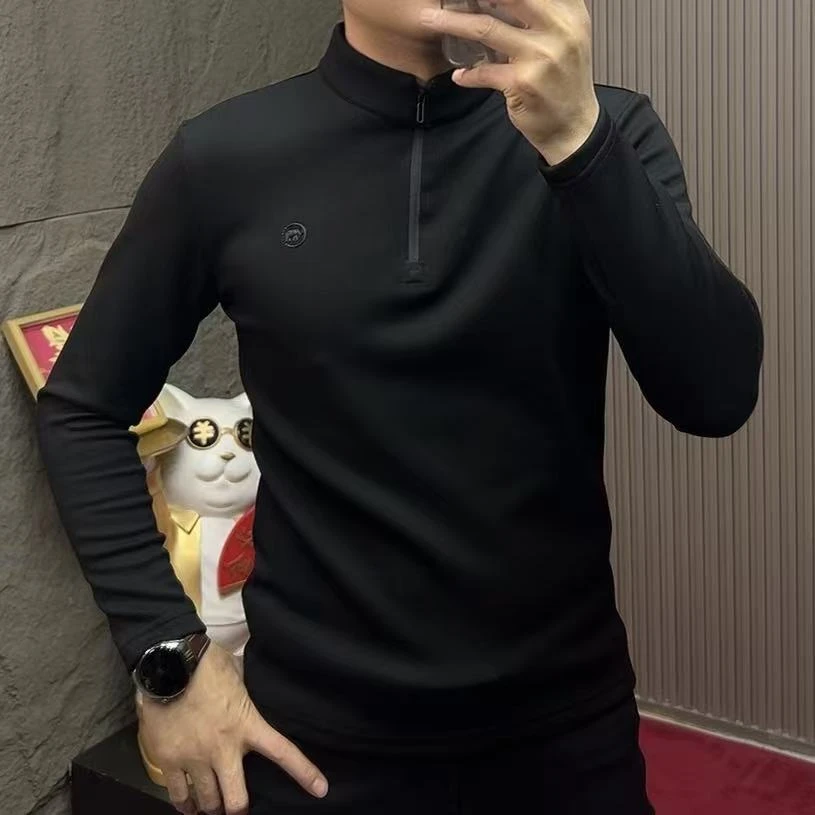 2025-26019拉链长袖加绒卫衣秋冬男士修身显瘦户外保暖打底衫上衣