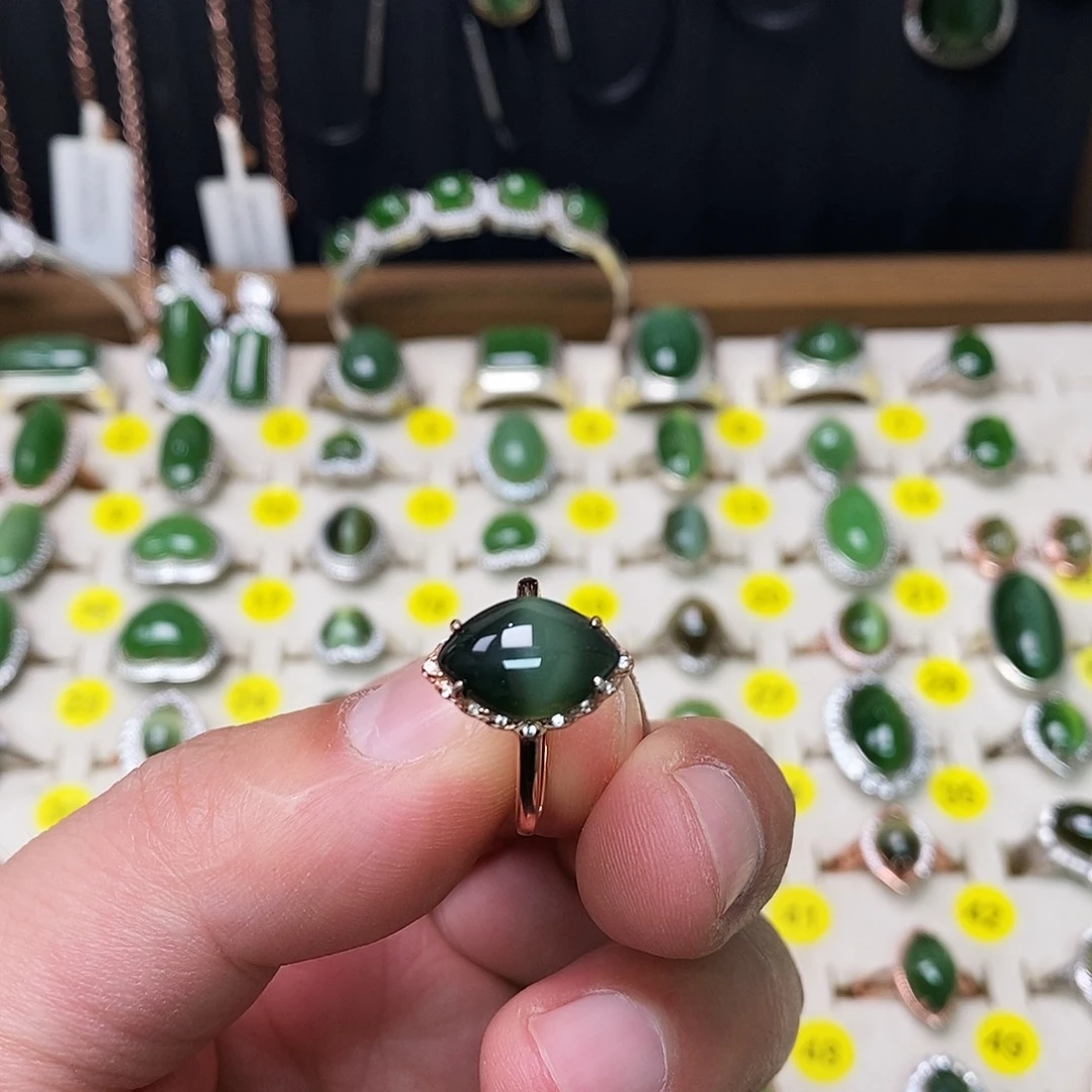 和田玉（碧玉）银S925镶嵌戒指