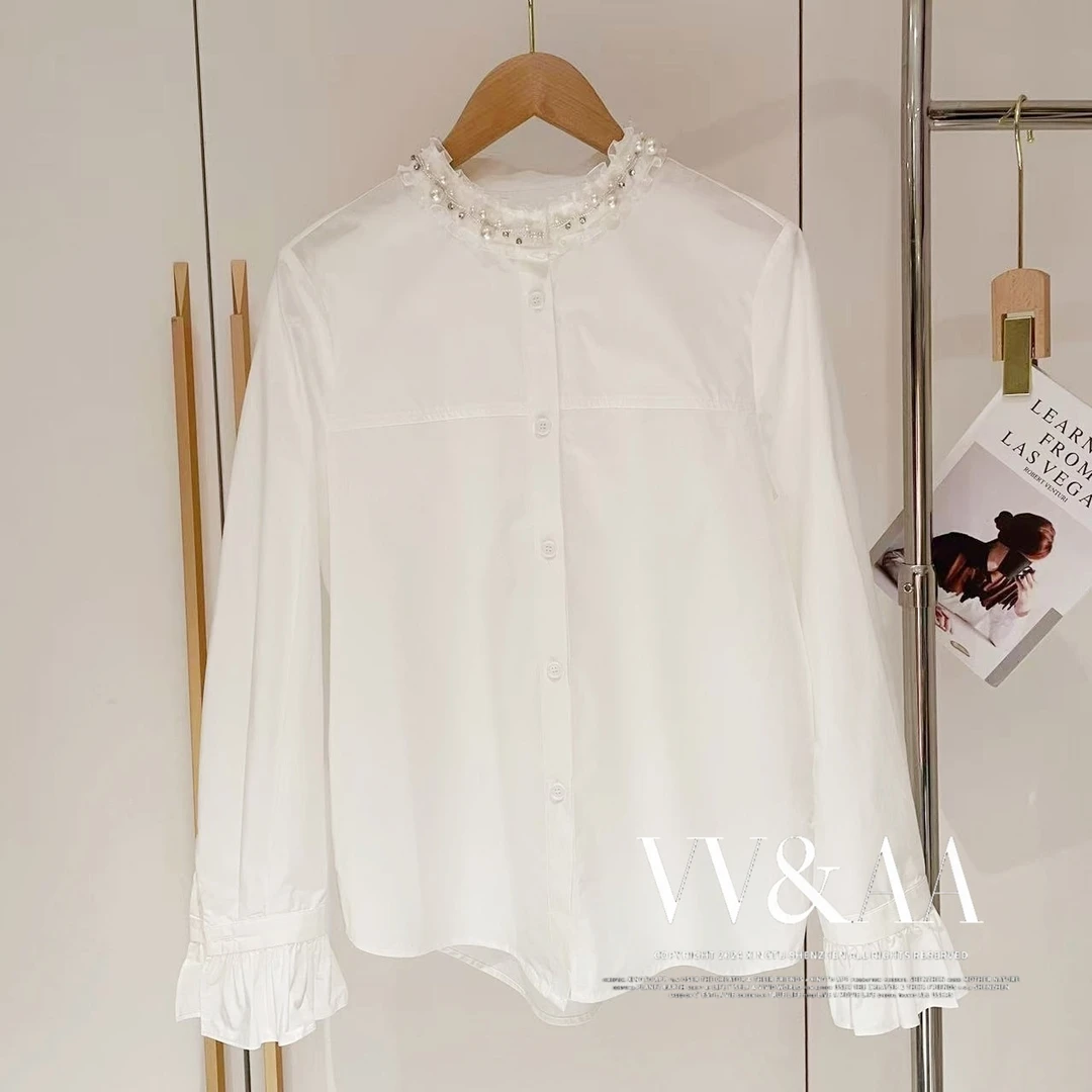 VV&AA 新款法式钉珠时尚减龄单排扣衬衫 LL3758
