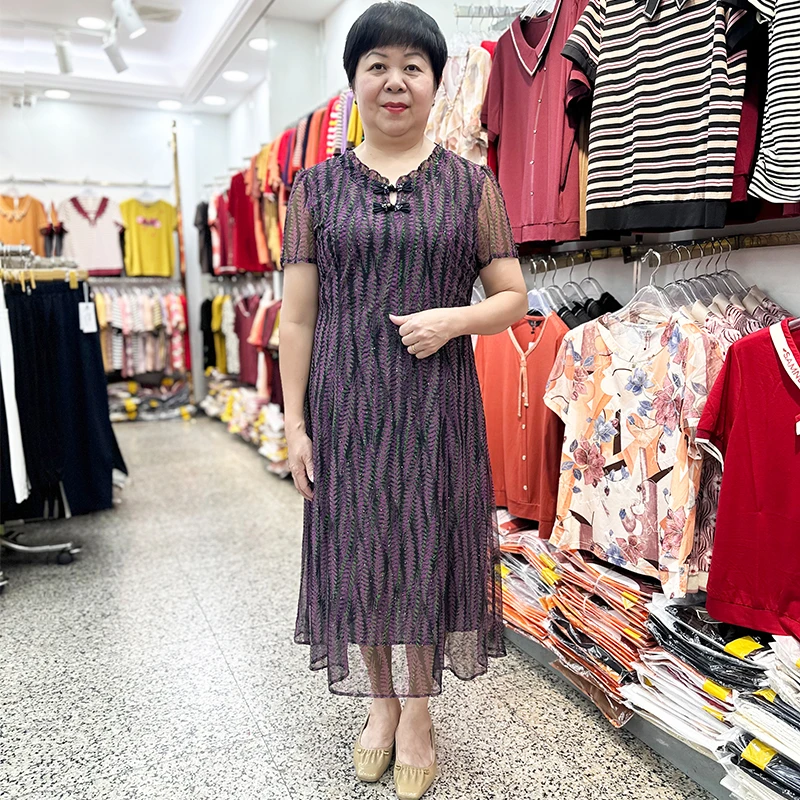 妈妈气质短袖连衣裙中年女夏装高贵40岁50中老年夏季洋气雪纺裙子
