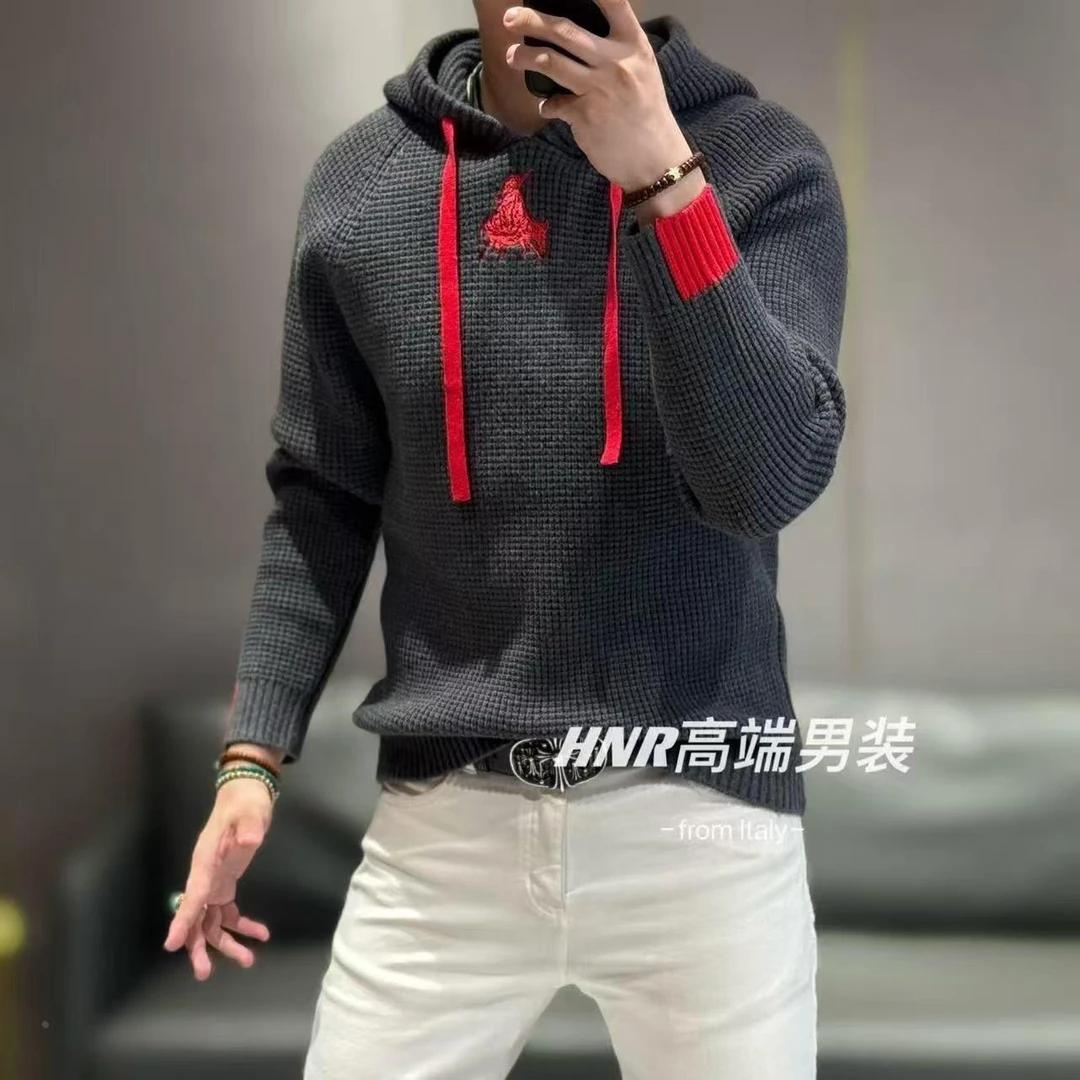 意大利&稻草先生官方正品~2025春秋新款颗粒感连帽针织衫上