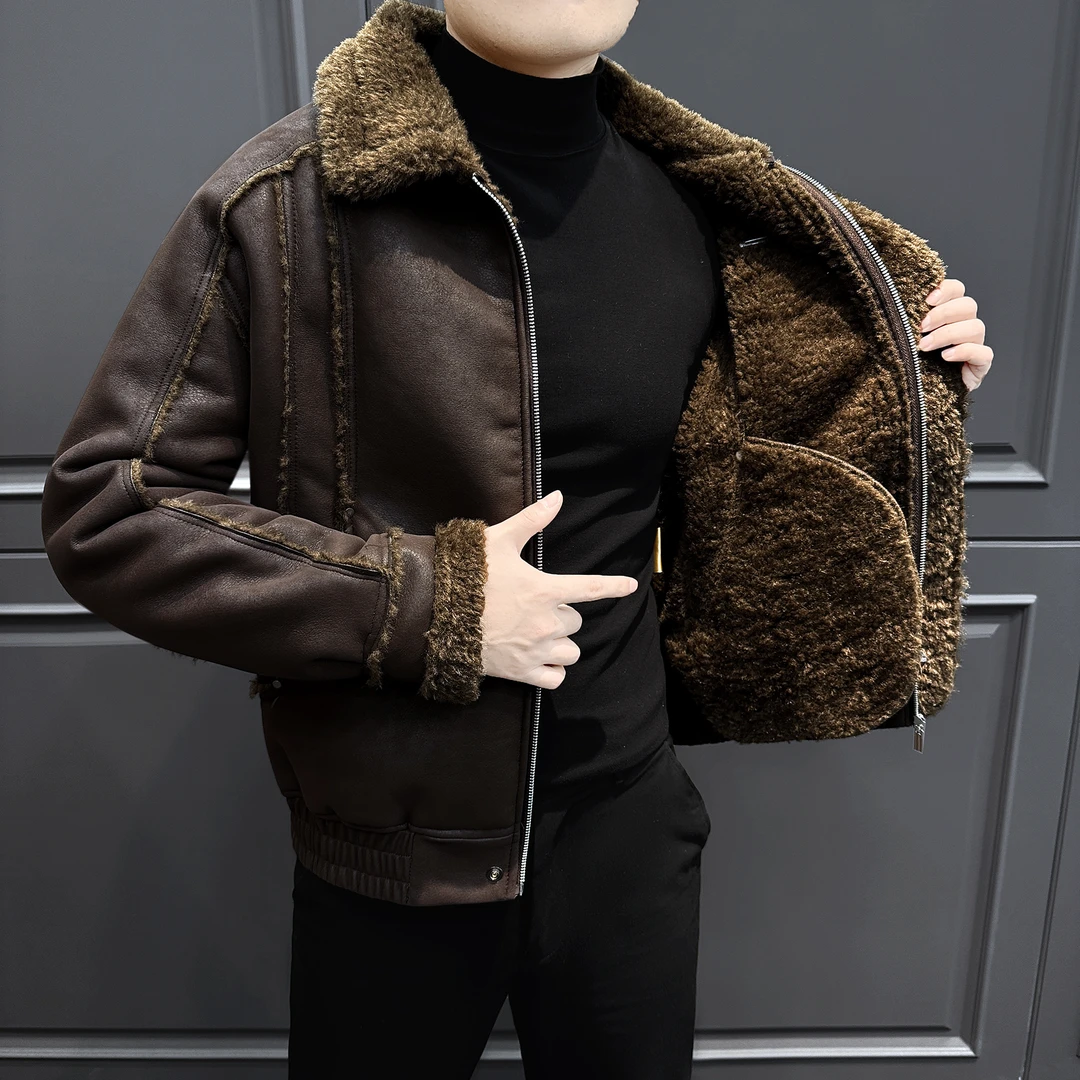 皮毛一体拼接男士皮衣冬季男款爆款2025新款痞帅机车男装保暖外套
