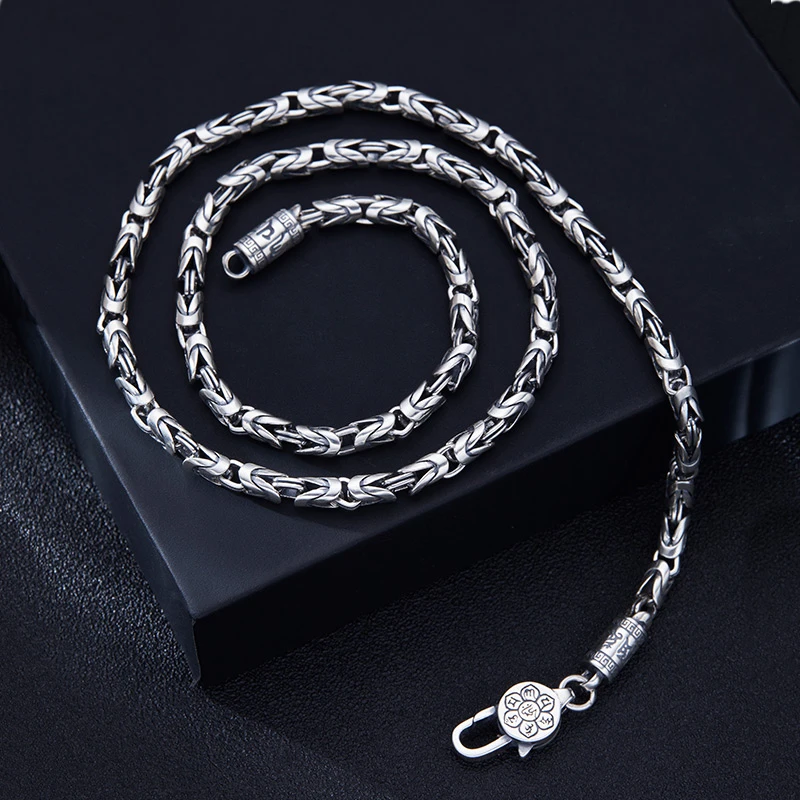 链子925银 男士手工时尚龙骨链简约潮流霸气百搭纯银项链男款朋友