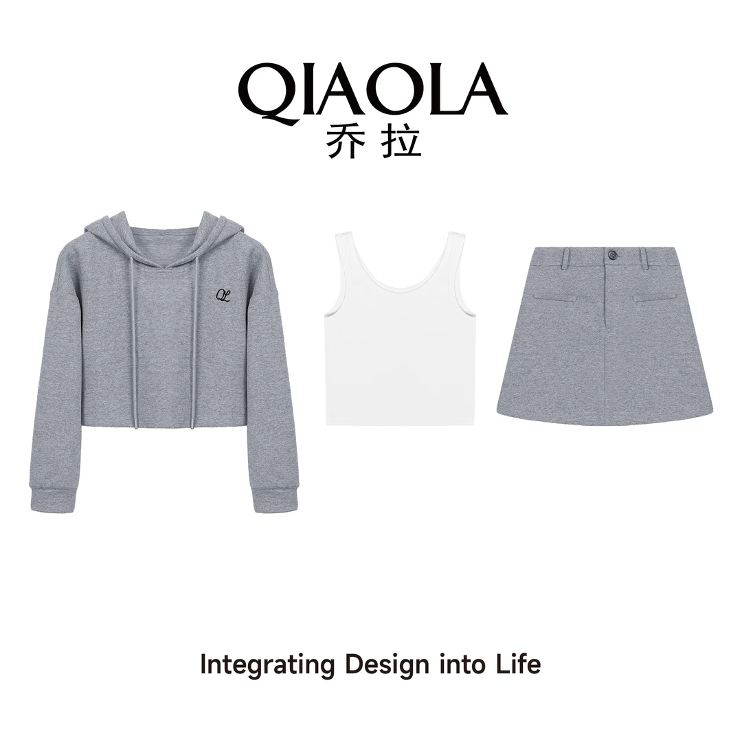 QIAOLA/乔拉【青春手稿】秋季针织棉连帽休闲街头百搭时尚套装预售