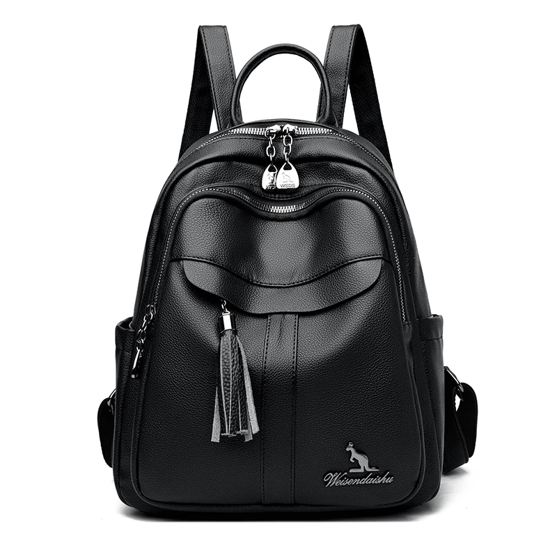 真皮质感休闲双肩包女2025新款百搭时尚旅行背包大容量妈妈包软皮