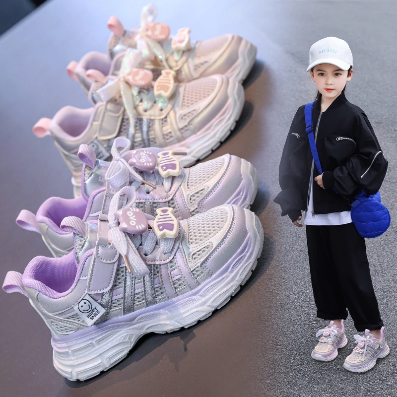 女童运动鞋2025透气网面鞋春季新款中大童女孩轻便防滑跑步运动鞋