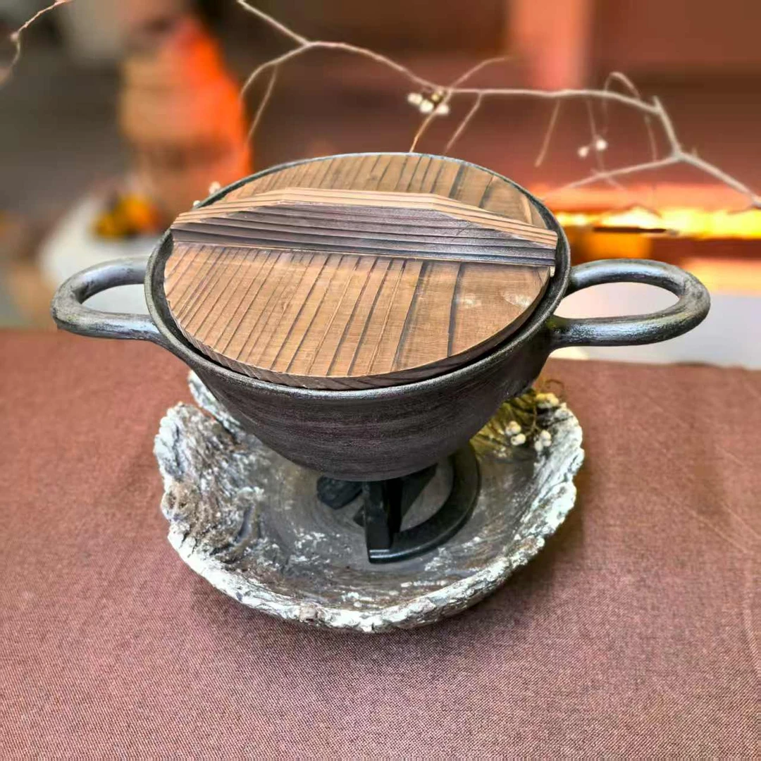 全手工砂痕双耳釜（定制）-宜兴紫砂壶泥陶瓷