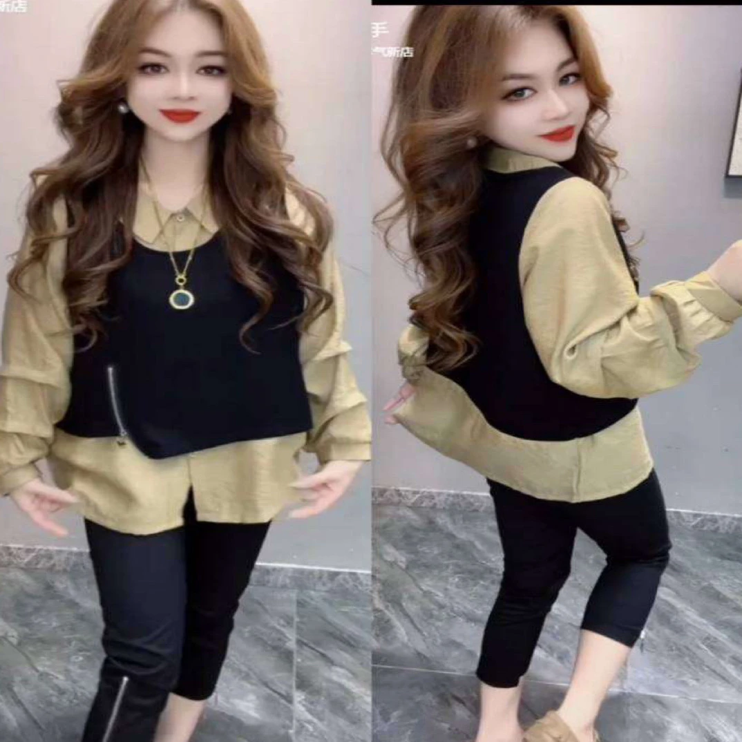 新款洋气假两件衬衫时尚休闲设计感十足