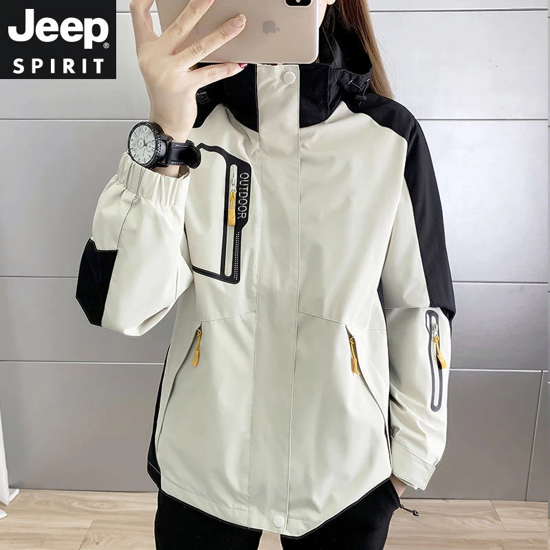 JEEPspirit冲锋衣女春秋冬三合一可拆卸登山加厚防风防水户外套男