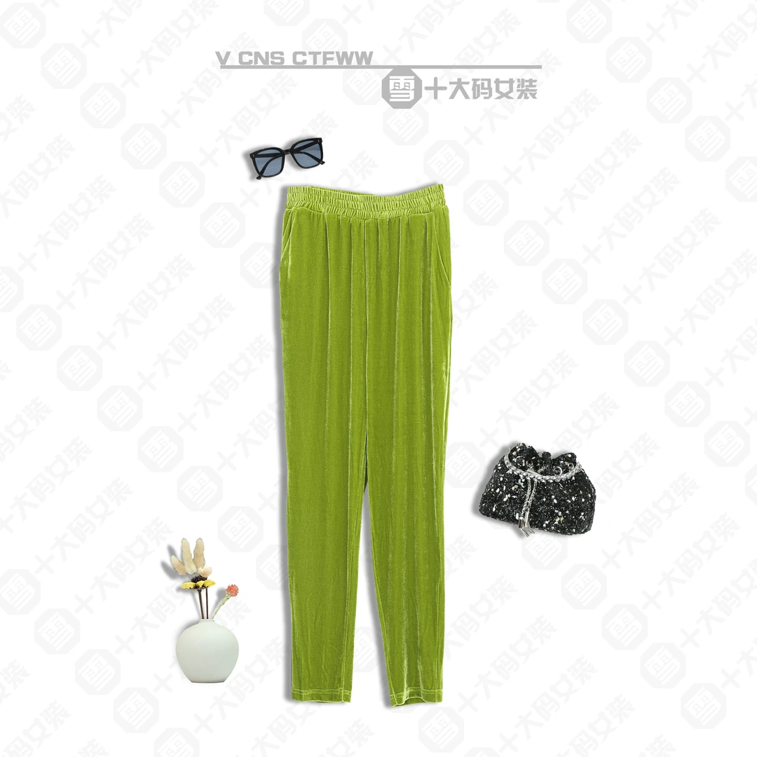 （小脚裤）丝绒轻职风春夏休闲裤设计师锥形裤松紧时尚长裤高腰