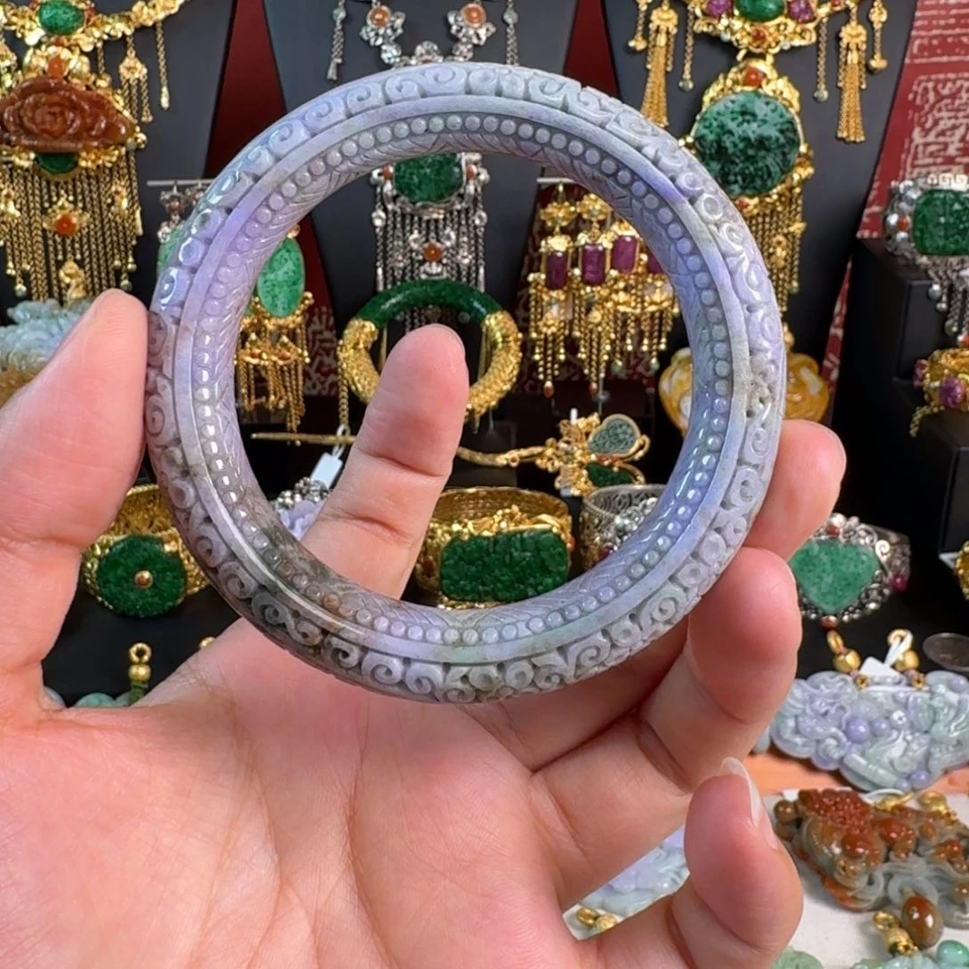 翡翠手镯未镶嵌紫翡翠飘花手镯 亏清
