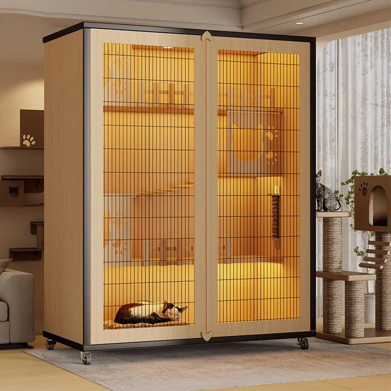 家用木质猫别墅铁网透气宠物柜猫屋豪华室内屋猫笼子猫咪柜大空间