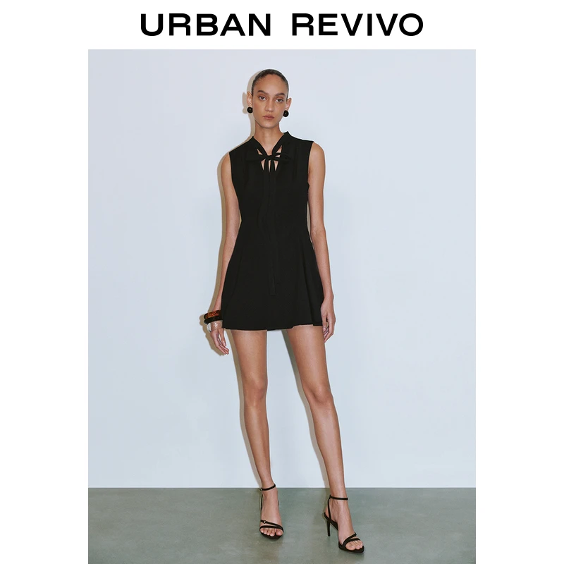 UR2025夏季新款女装通勤高智感气质飘带无袖连衣裙UWG750081