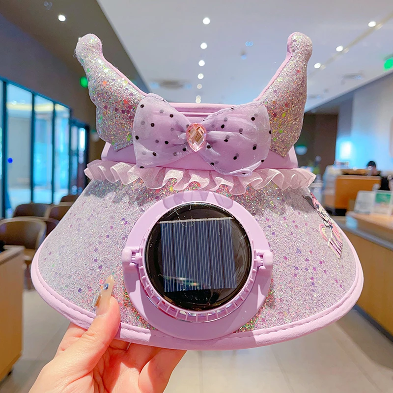 库洛米可爱太阳能风扇帽女童宝宝防晒帽儿童夏季户外遮阳空顶帽子