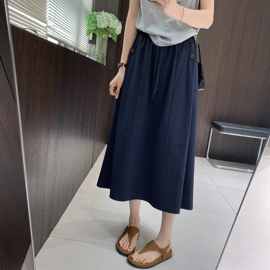 IMFLY金小金自制女装 半身裙DYQ721夏季纯色简约百搭松紧腰伞裙