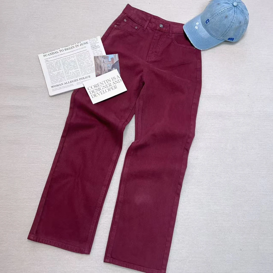 【小黑家】长104高端时尚减龄安哥拉红流行元素极简牛仔裤91011