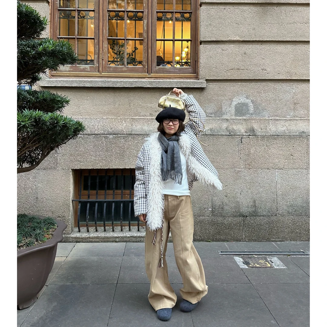 【NO退NO换】Our2【小众弯裤】百搭复古宽松卡其牛仔裤【B7526】