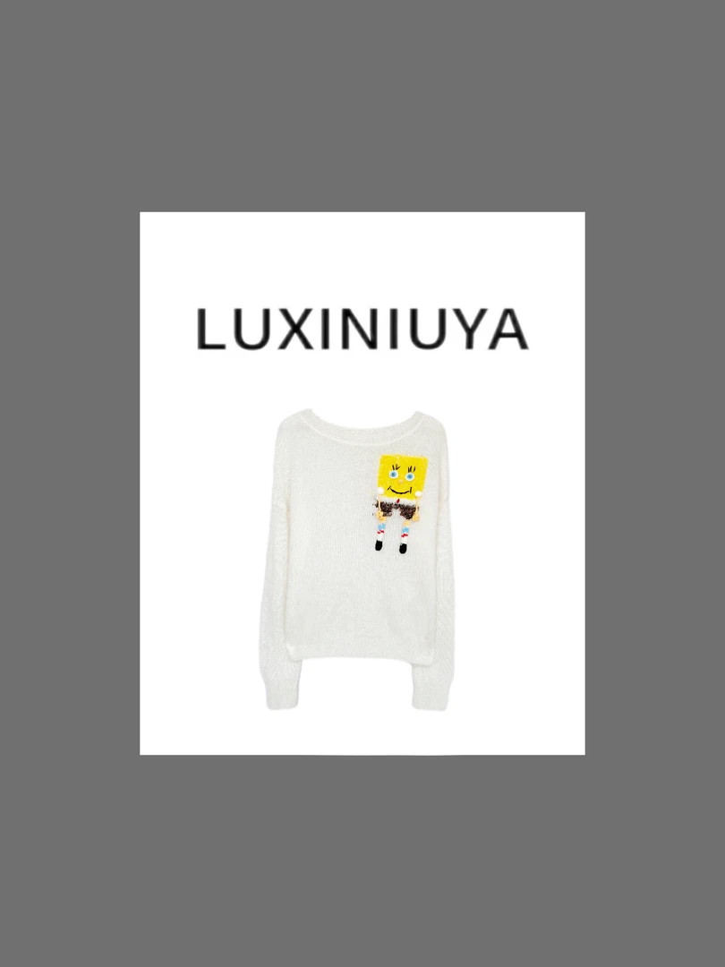 【LUXINIUYA】海绵宝宝 马海毛＋羊毛时髦减龄立体毛衣#CX1722