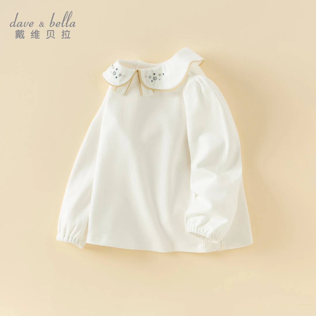戴维贝拉儿童女宝宝长袖T恤秋装新款女童休闲棉感上衣DB1250612