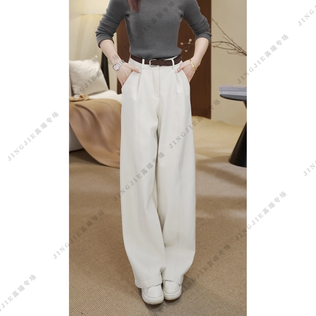 【裤子】JINGJIE  秋冬韩版休闲风加厚绒一条过冬阔腿裤 59162