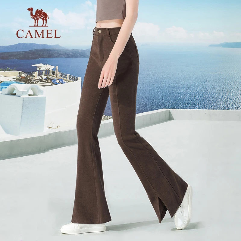 骆驼微喇裤女2025秋季新款高腰开衩长裤弹力修身百搭瑜伽裤0611