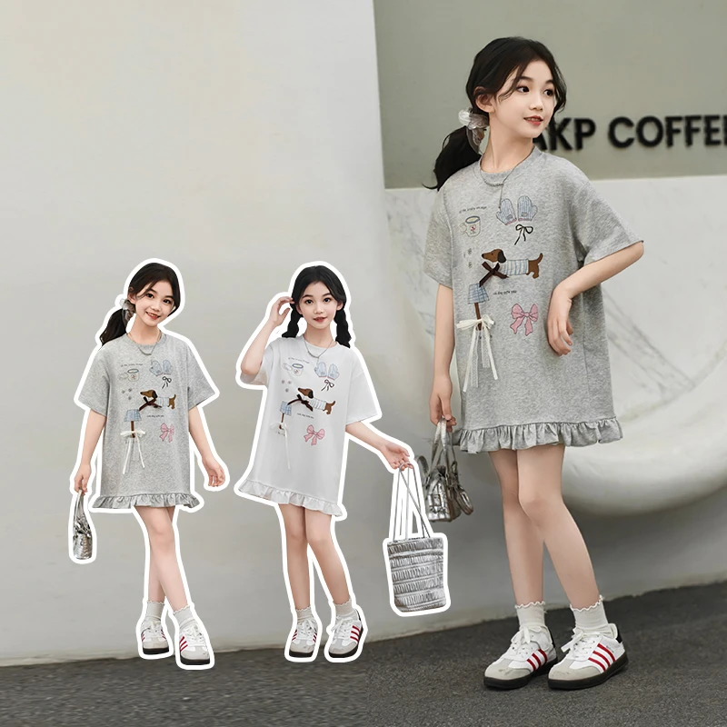 女童连衣裙夏季新款洋气儿童韩版花边裙子中大童宽松休闲公主裙潮