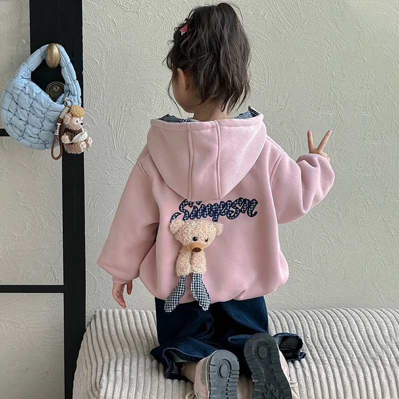 女童外套春秋款2025新款洋气韩系女宝宝秋季连帽上衣儿童加厚秋装