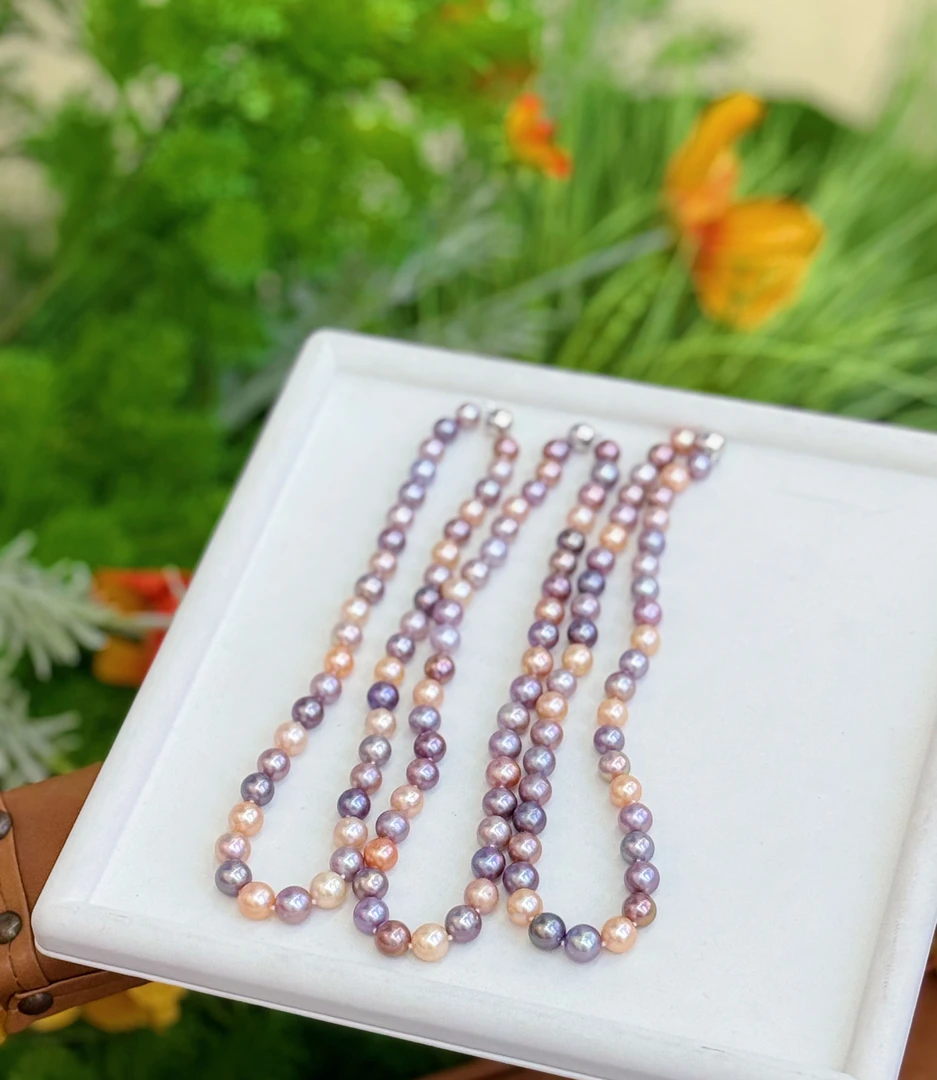 【晓艾珍珠】淡水四季彩项链 9- 11mm（多样性发一） S925银 E10