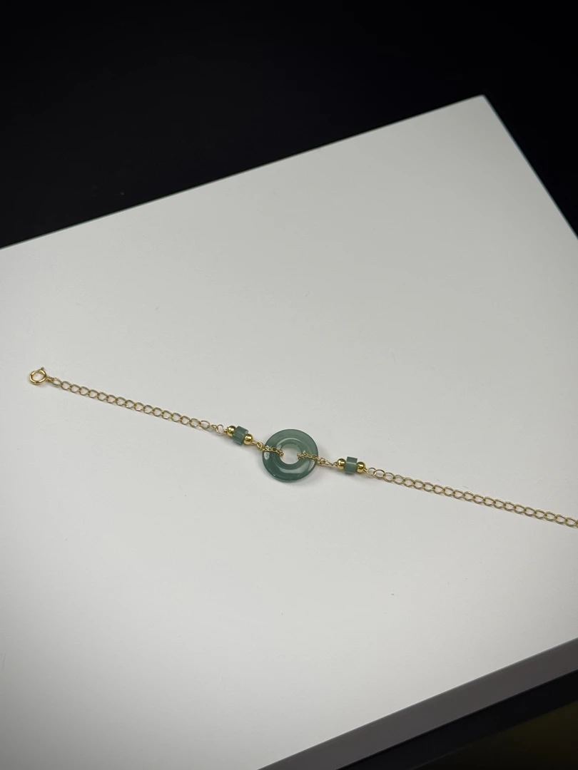 【安】天然A货 翡翠 平安扣 手链 S925银