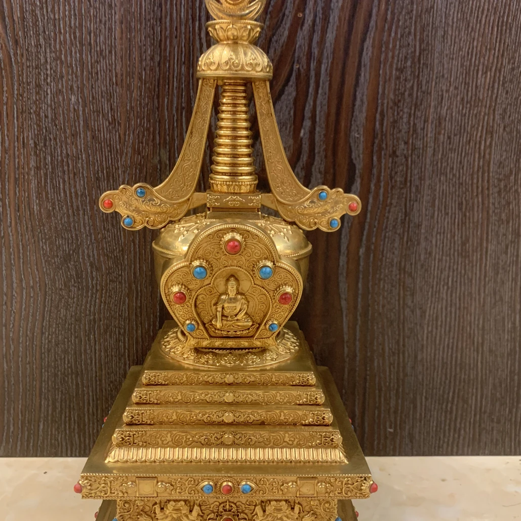 31厘米藏式风格塔 黄铜材质高温热焯色 台湾工艺底部宽度15厘米