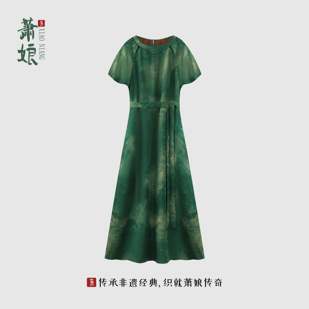 萧娘【仙姿玉色】红云纱夏季经典宽松连衣裙桑蚕丝圆领国风女裙5389