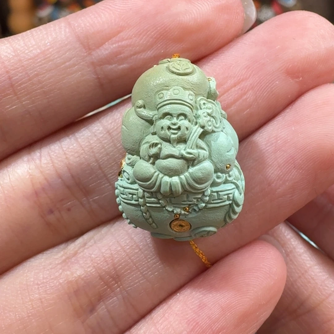 绿松石未镶嵌珠宝半成品财神爷雕刻件