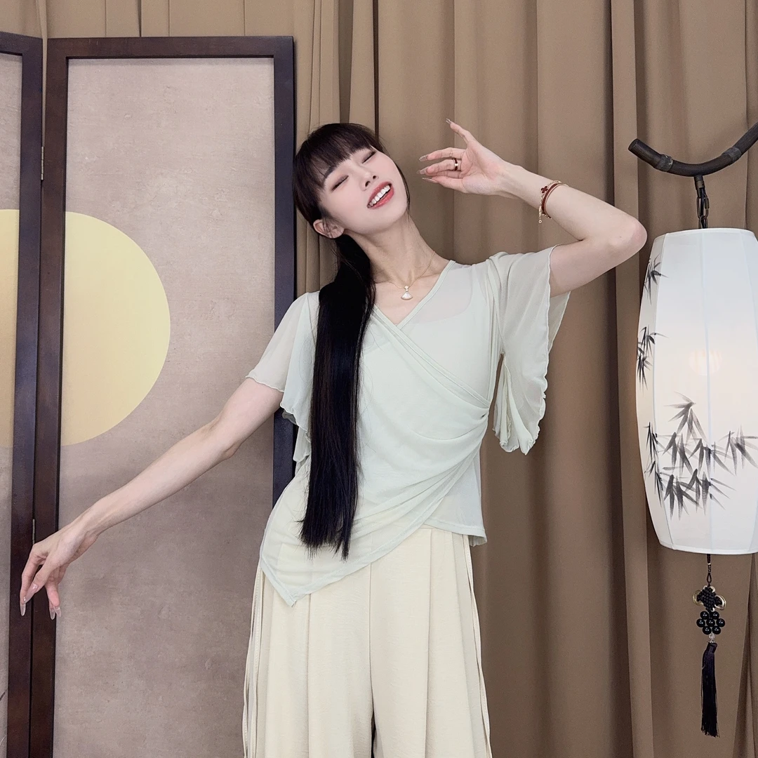 MuMu荷叶袖纱衣舞蹈服瑜伽服现代舞服古典舞服