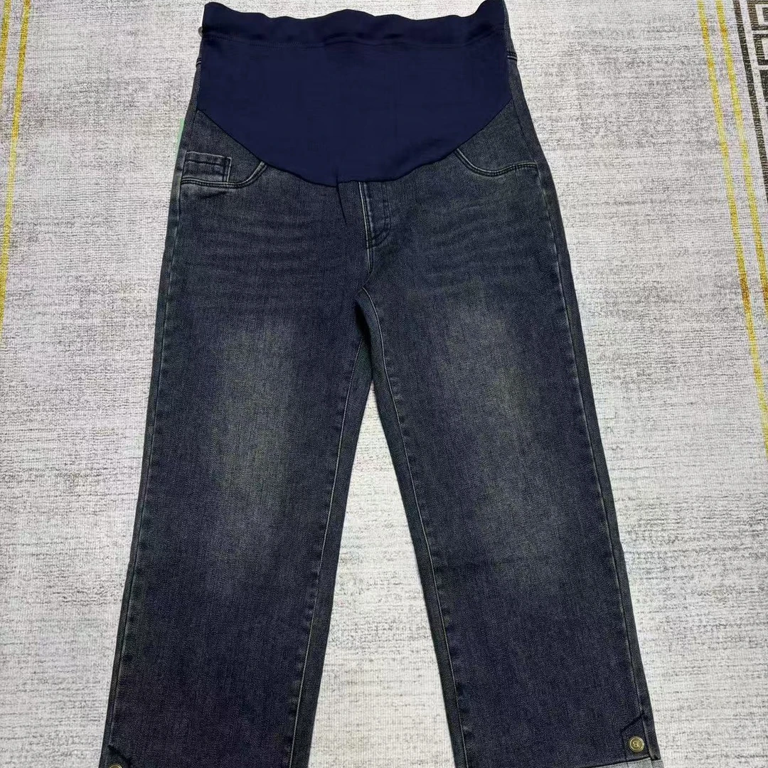 24766磨毛孕妇托腹牛仔烟管裤
