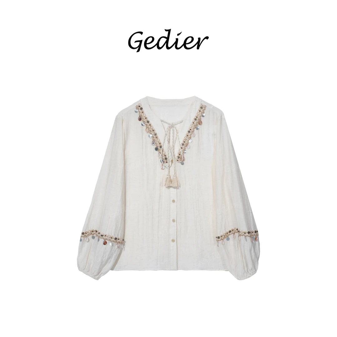 【歌蒂尔Gedier】2025年春季欧若风优雅女士V领衬衫 CG510569Y