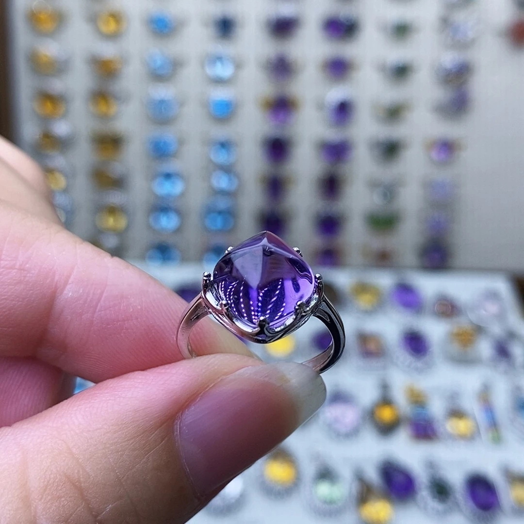 紫晶戒指银S925镶嵌需要证书备注