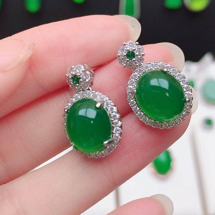 玛瑙/玉髓耳钉银S925镶嵌