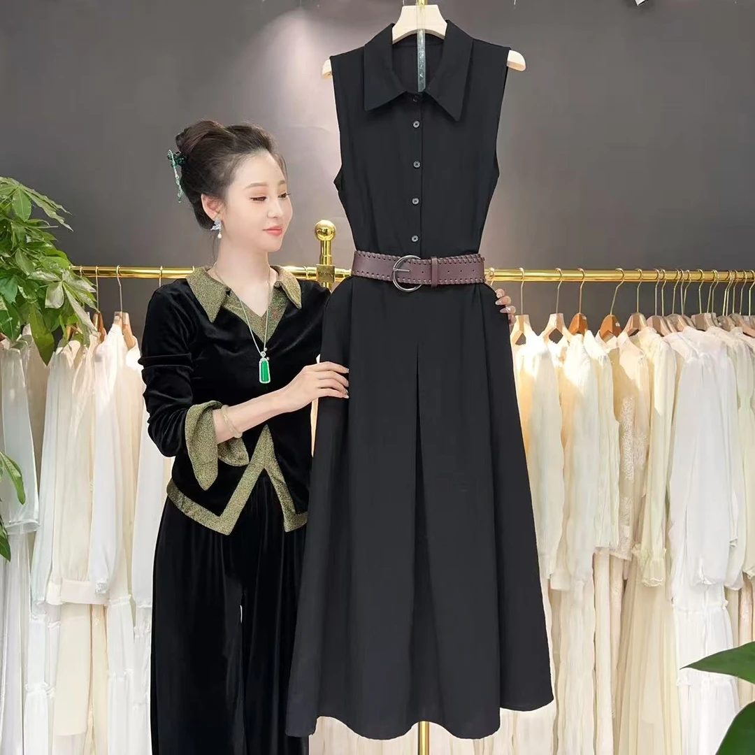 2026夏季新款气质无袖连衣裙女夏季新款工装衬衫裙收腰显瘦裙子
