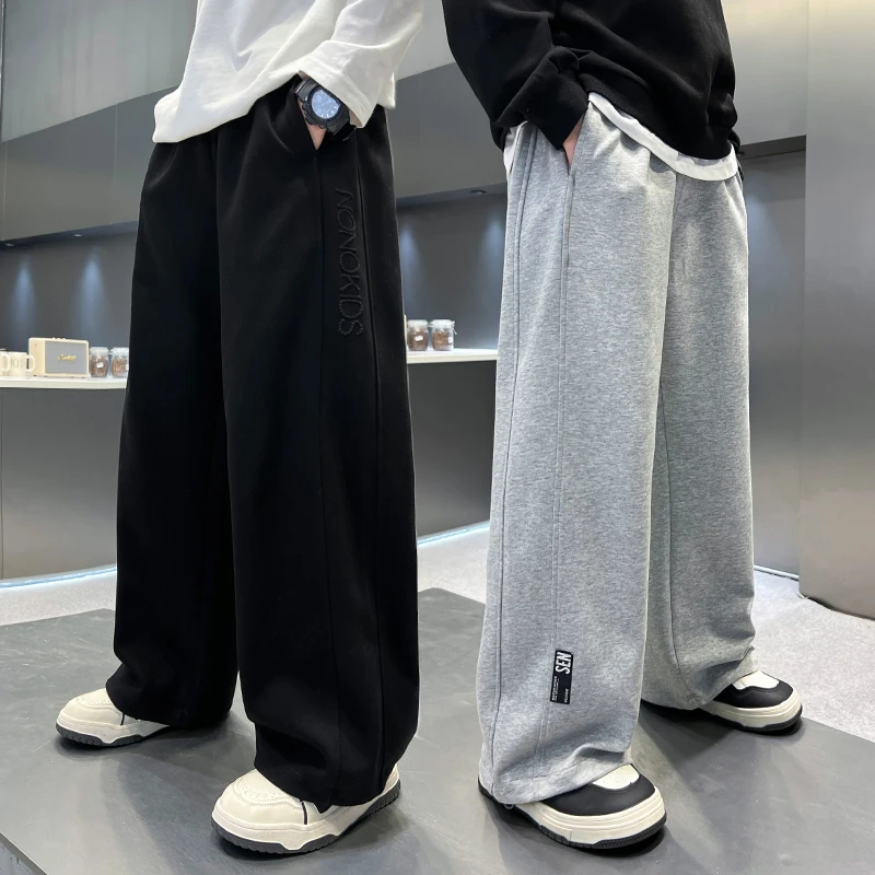 男童直筒卫裤春秋款帅气宽松休闲运动裤2025新款中大童男孩阔腿裤