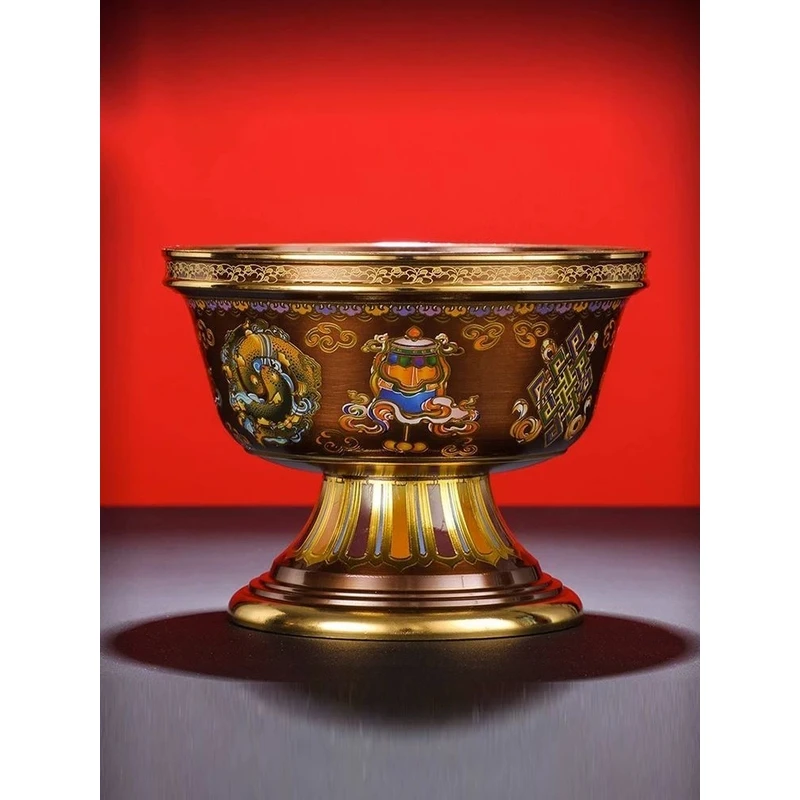 藏传密宗纯铜供水碗佛前净水杯圣水杯西藏式八吉祥雕花供佛供水杯