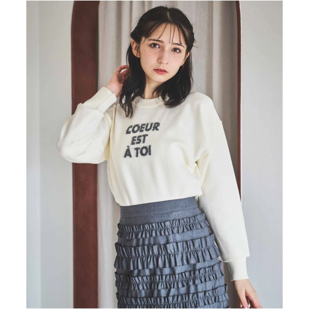 【MonTendre】 秋季新款 31 毛茸茸金银丝线字母提花针织衫