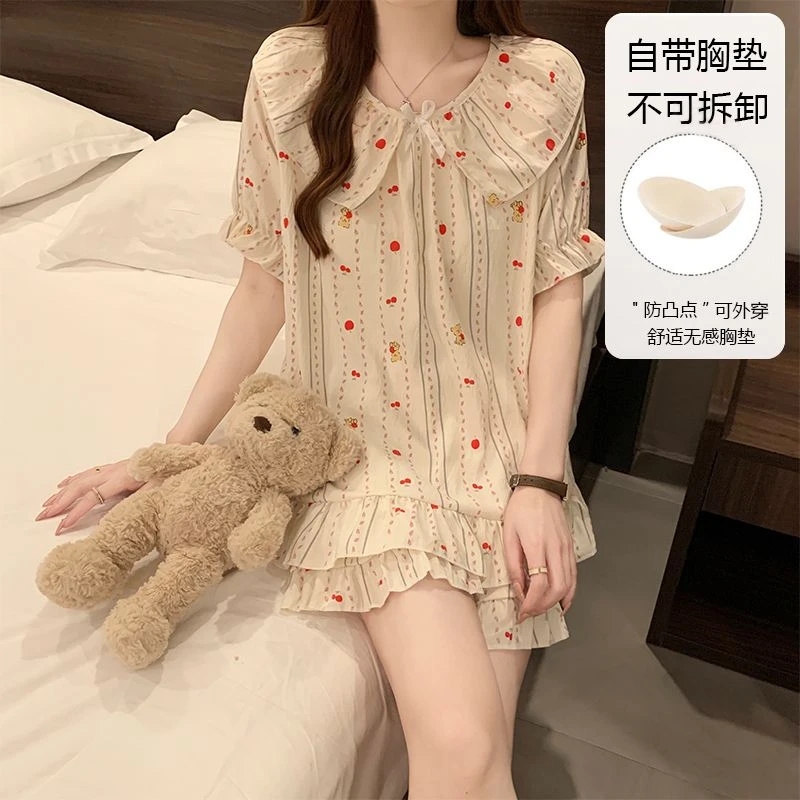 夏季睡衣女款甜美云朵棉胸垫一体式夏天薄款新款套装家居服可外穿