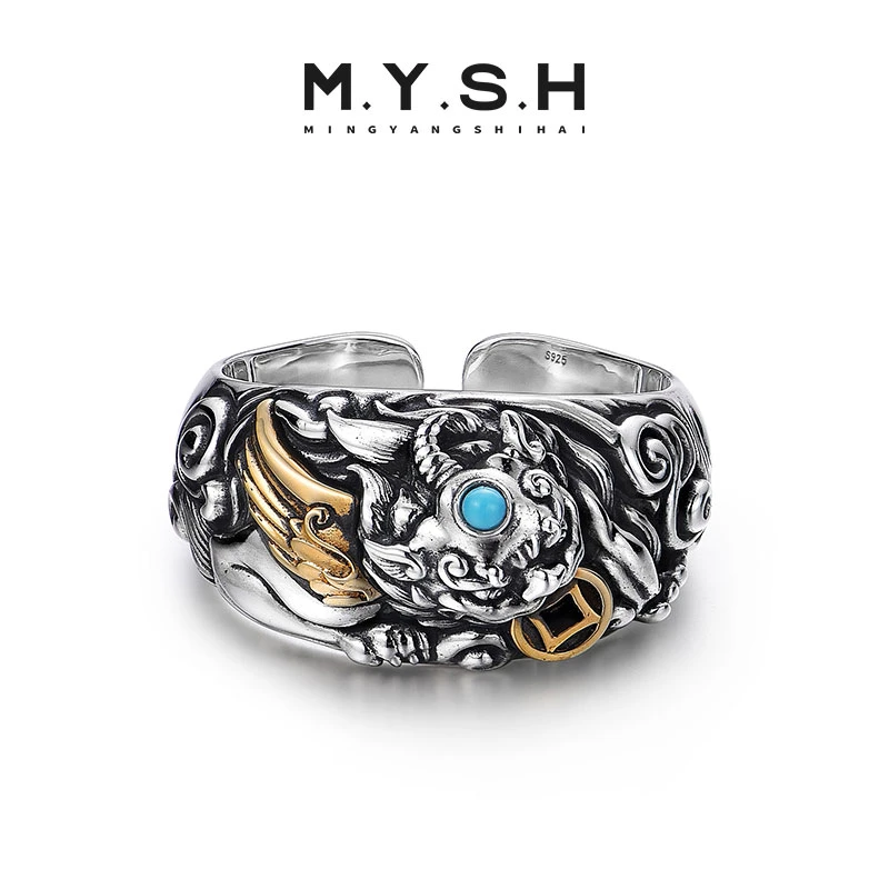 925银戒指 MYSH大貔貅戒指男爆款简约百搭古法活开口潮个性INS